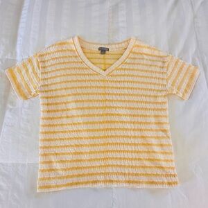 Falls Creek Yellow & White Striped V-Neck Tee.